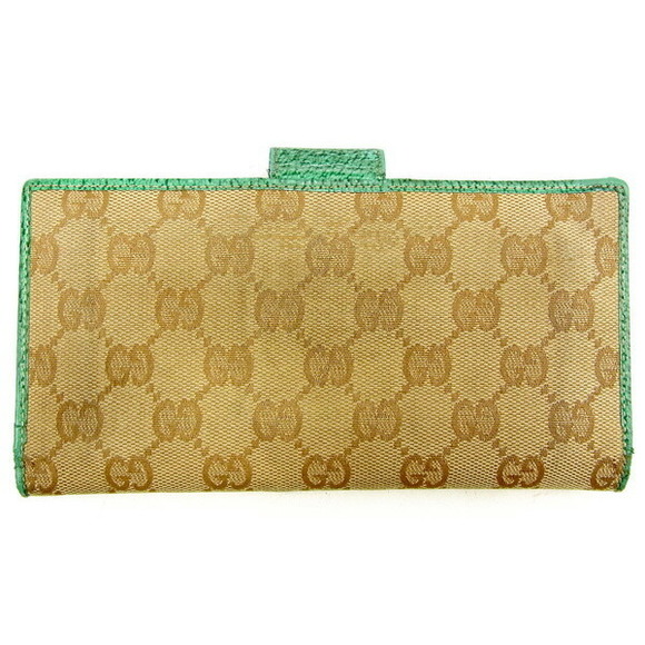 Gucci beige accessory GG long zipper leather canvas Wallet green - Picture 1 of 6